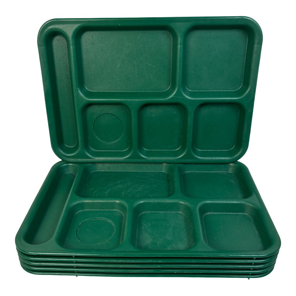 Lot of 6 Cambro Hunter Green Cafeteria Lunch Trays With 6 Compartments PS1014